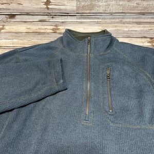 REI Quarter Zip Pullover Mens L Blue Waffle Knit Fleece Chest Pocket RN 37249